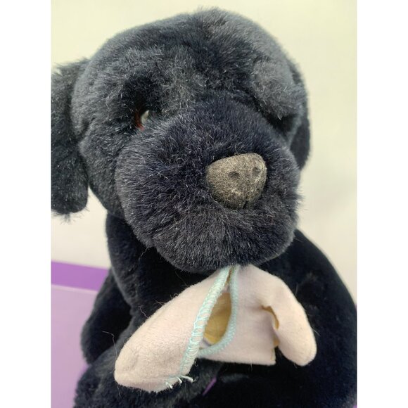1987 Dakin Soft Classics Black Lab Plastic Brown Eyes Flocked Nose with Chewed S - Picture 2 of 11